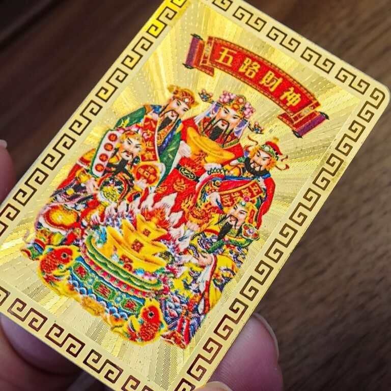 five wealth deities cultural card – traditional chinese folk artwork