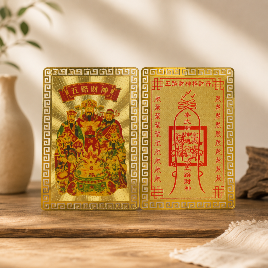 Chinese Folk Art and Symbolic Prints five wealth deities cultural card – traditional chinese folk artwork